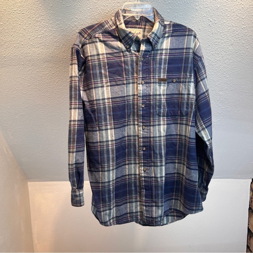 WOOLRICH HEAVYWEIGHT FLANNEL SHIRT. Blue Plaid buttondown w/Pocket. Size Large